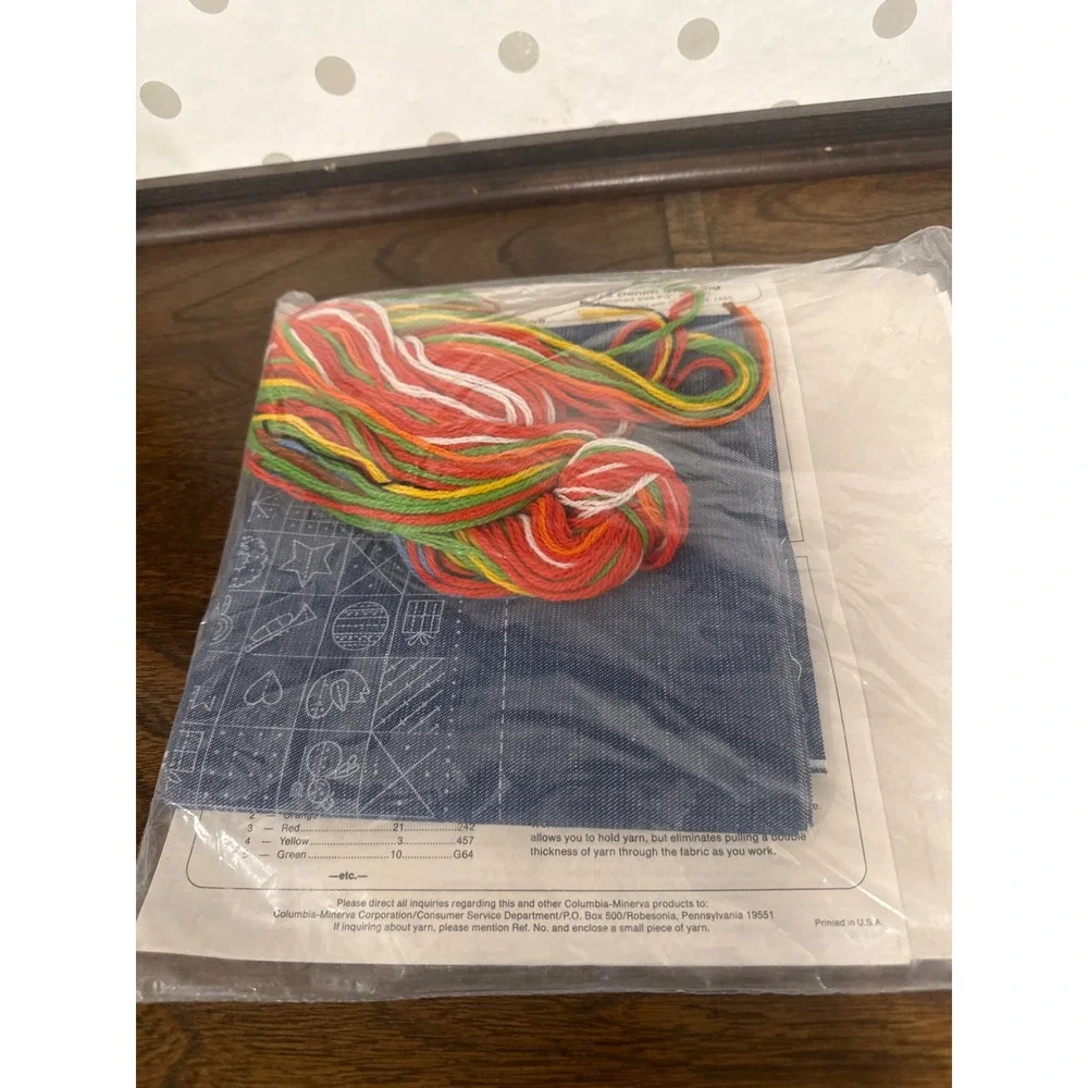 Vintage 1978 Columbia Minerva Crewel Christmas Denim Stocking Kit 7873 holiday